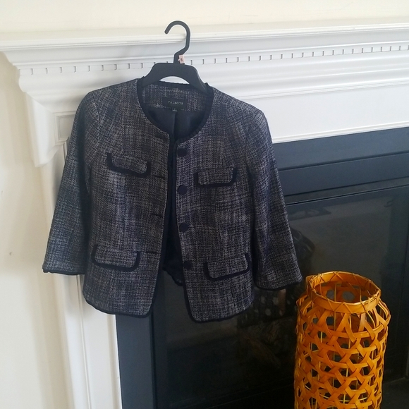 Talbot's navy blue and gray tweed 3/4 sleeves blazer. Size 2 - Picture 1 of 7